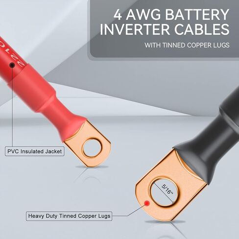 2 AWG Battery Cable 10 Feet 2 gauge 1 Pair Red and Black Pure Copper Welding Battery Inverter Cable Wire, fit for Solar, RV, Marine, Car, Boat and Trucks, Both End with Heavy Duty 5/16" Lugs in Saudi Arabia
