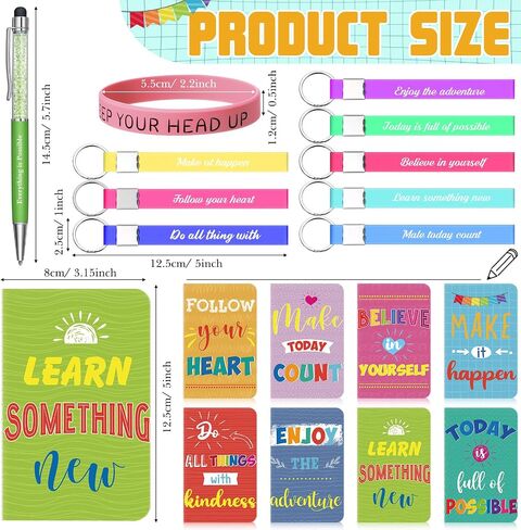 Perkoop 64 PCS الهدايا الملهمة بالجملة 16 دفاتر تحفيزية مجلة 16 Pallpoint Pens 16 Ballpoins Wristbands 16 سلسلة مفاتيح للمعلمين. in Kuwait