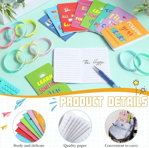 Perkoop 64 PCS الهدايا الملهمة بالجملة 16 دفاتر تحفيزية مجلة 16 Pallpoint Pens 16 Ballpoins Wristbands 16 سلسلة مفاتيح للمعلمين. in Kuwait