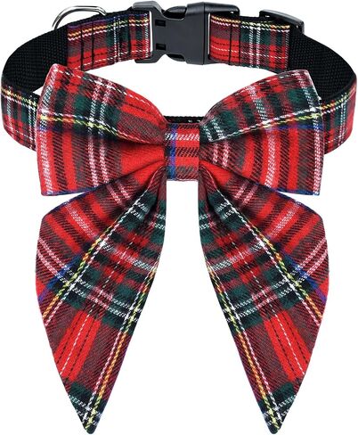 Malier Christmas Dog Collar with Bow tie, Classic Red Dog Christmas Collars for Girl and Boy, Cute Adjustable Holiday Dog Collars Puppy Collar for Small Medium Large Dogs Cats Pets (Large, Red) in Kuwait