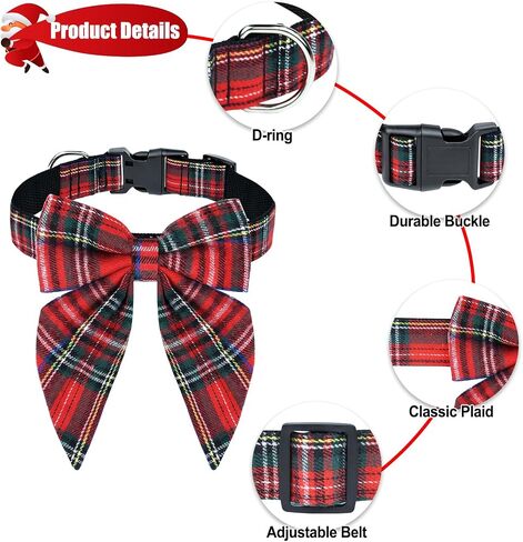 Malier Christmas Dog Collar with Bow tie, Classic Red Dog Christmas Collars for Girl and Boy, Cute Adjustable Holiday Dog Collars Puppy Collar for Small Medium Large Dogs Cats Pets (Large, Red) in Kuwait