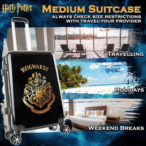 حقيبة Harry Potter للأطفال المراهقين Hogwarts Hard Shell Rolling Rolling Dorcase 4 Wheels & Extension Handle Travel Essentials لرحلات الإجازات (M/26.37inch - 60L ، Black) in Kuwait