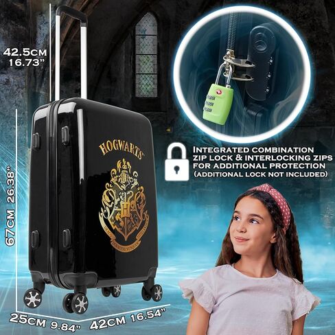 حقيبة Harry Potter للأطفال المراهقين Hogwarts Hard Shell Rolling Rolling Dorcase 4 Wheels & Extension Handle Travel Essentials لرحلات الإجازات (M/26.37inch - 60L ، Black) in Kuwait