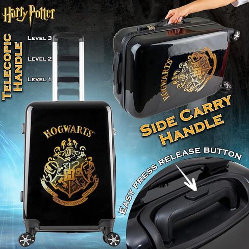 حقيبة Harry Potter للأطفال المراهقين Hogwarts Hard Shell Rolling Rolling Dorcase 4 Wheels & Extension Handle Travel Essentials لرحلات الإجازات (M/26.37inch - 60L ، Black) in Kuwait