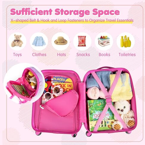 BABY JOY 2 Pcs Kids Luggage Set, 16" Toddlers Carry-on Suitcase & 12" Backpack Set, Children Travelling Case w/ 4 Casters, Retractable Handle, Lightweight Trolley Case for Girls Boys (White Pony) in Saudi Arabia