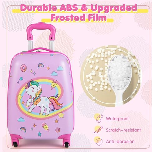 BABY JOY 2 Pcs Kids Luggage Set, 16" Toddlers Carry-on Suitcase & 12" Backpack Set, Children Travelling Case w/ 4 Casters, Retractable Handle, Lightweight Trolley Case for Girls Boys (White Pony) in Saudi Arabia