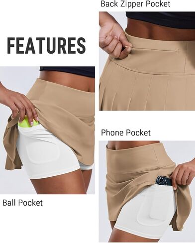 PINSPARK Pleated Tennis Skirts for Women with Short Pockets High Waisted Athletic Golf Skort Workout Pickleball Mini Skirt in Kuwait