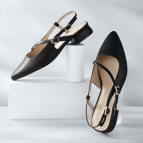 Ankis Slingback Flats for Women 1Inch Low Heels Closed Pointed Toe Ankle Strap Pumps Comfortable Walking Wedding Party Dress Shoes in Saudi Arabia