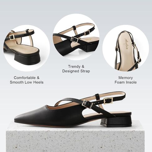 Ankis Slingback Flats for Women 1Inch Low Heels Closed Pointed Toe Ankle Strap Pumps Comfortable Walking Wedding Party Dress Shoes in Saudi Arabia