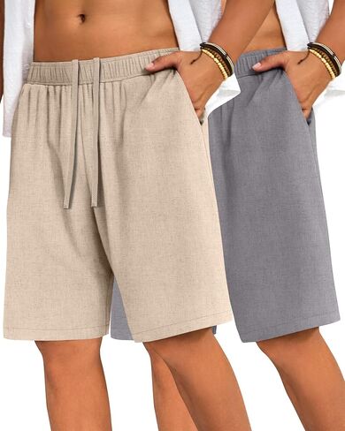 2 Pack Men's Big and Tall Linen Shorts Drawstring Summer Casual Loose Fit Plus Size Bermuda Shorts with Pocket in Saudi Arabia