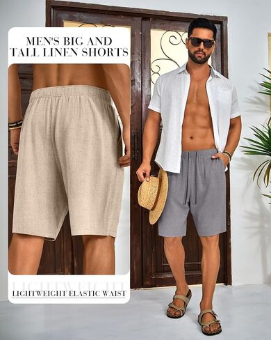 2 Pack Men's Big and Tall Linen Shorts Drawstring Summer Casual Loose Fit Plus Size Bermuda Shorts with Pocket in Saudi Arabia