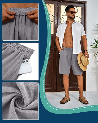 2 Pack Men's Big and Tall Linen Shorts Drawstring Summer Casual Loose Fit Plus Size Bermuda Shorts with Pocket in Saudi Arabia