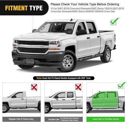 لوحات تشغيل Nilight لسيارة 2007-2018 Chevy Silverado/GMC Sierra 1500 كابينة مزدوجة ممتدة 2007-2019 Chevy Silverado/GMC Sierra 2500HD 3500HD 6 بوصة قضبان نيرف جانبية من الفولاذ المقاوم للصدأ، ضمان لمدة عامين in Kuwait