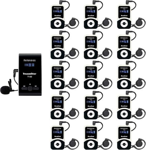 Retekess T130 Wireless Tour Guide System, Tour Guide Headsets, 64 Slot Charge Case, Tour Guide Microphone and Speaker for School, Resorts,Church (4 Transmitters and 60 Receivers) in Kuwait