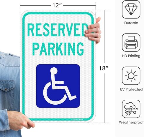 Handicap Parking Sign, 12" x 18" Reserved Parking Sign,Engineer Grade Reflective Aluminum, Fade Resistant,Indoor or Outdoor Use (2-Pack) in Saudi Arabia