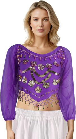 MUNAFIE Dance Top Genie Top Belly Dance Top Long Sleeves Strap type without Chest Pad Arabian Nights Outfit for Women in Kuwait