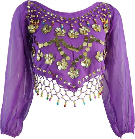 MUNAFIE Dance Top Genie Top Belly Dance Top Long Sleeves Strap type without Chest Pad Arabian Nights Outfit for Women in Kuwait