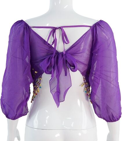 MUNAFIE Dance Top Genie Top Belly Dance Top Long Sleeves Strap type without Chest Pad Arabian Nights Outfit for Women in Kuwait