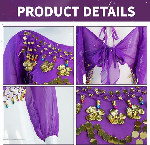 MUNAFIE Dance Top Genie Top Belly Dance Top Long Sleeves Strap type without Chest Pad Arabian Nights Outfit for Women in Kuwait