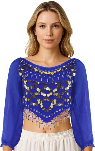 MUNAFIE Dance Top Genie Top Belly Dance Top Long Sleeves Strap type without Chest Pad Arabian Nights Outfit for Women in Kuwait