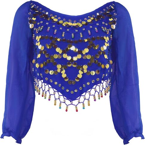 MUNAFIE Dance Top Genie Top Belly Dance Top Long Sleeves Strap type without Chest Pad Arabian Nights Outfit for Women in Kuwait