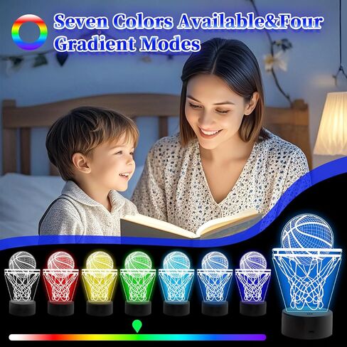 Basketball Night Light, 3D LED Night Lamp for Boys - Basket Ball Themed Bedroom Lamps, Optical Illusion Lamp with Remote Control, Perfect for Kids' Room Décor, Cool Gifts for Basketball Lovers in Kuwait