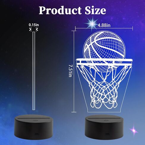 Basketball Night Light, 3D LED Night Lamp for Boys - Basket Ball Themed Bedroom Lamps, Optical Illusion Lamp with Remote Control, Perfect for Kids' Room Décor, Cool Gifts for Basketball Lovers in Kuwait