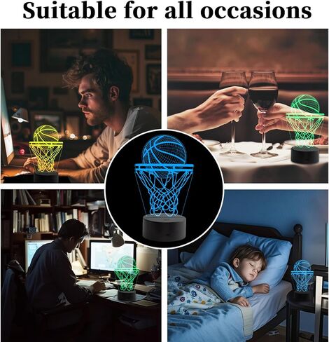 Basketball Night Light, 3D LED Night Lamp for Boys - Basket Ball Themed Bedroom Lamps, Optical Illusion Lamp with Remote Control, Perfect for Kids' Room Décor, Cool Gifts for Basketball Lovers in Kuwait
