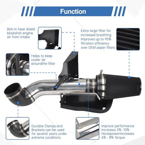 نظام تناول الهواء البارد 4 بوصة + درع الحرارة متوافق مع 1999-2006 GMC/CHEVY V8 4.8L/5.3L/6.0L Silverado 1500/2500/3500 (Black & Black) in Kuwait