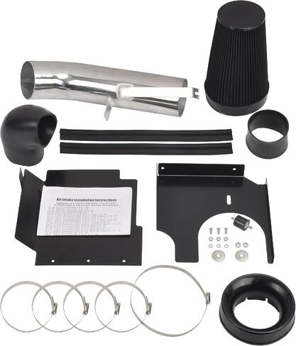 نظام تناول الهواء البارد 4 بوصة + درع الحرارة متوافق مع 1999-2006 GMC/CHEVY V8 4.8L/5.3L/6.0L Silverado 1500/2500/3500 (Black & Black) in Kuwait