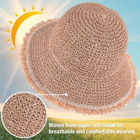 قبعة دلو القش للسيدات من Einskey - حماية UV خفيفة الوزن قابلة للعبّارة للسيارة المشي لمسافات طويلة على الشاطئ في الهواء الطلق المشي لمسافات طويلة in Kuwait