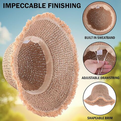 قبعة دلو القش للسيدات من Einskey - حماية UV خفيفة الوزن قابلة للعبّارة للسيارة المشي لمسافات طويلة على الشاطئ في الهواء الطلق المشي لمسافات طويلة in Kuwait