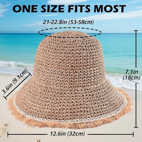 قبعة دلو القش للسيدات من Einskey - حماية UV خفيفة الوزن قابلة للعبّارة للسيارة المشي لمسافات طويلة على الشاطئ في الهواء الطلق المشي لمسافات طويلة in Kuwait
