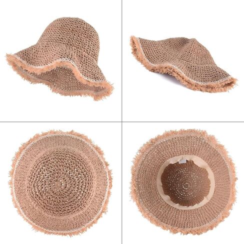 قبعة دلو القش للسيدات من Einskey - حماية UV خفيفة الوزن قابلة للعبّارة للسيارة المشي لمسافات طويلة على الشاطئ في الهواء الطلق المشي لمسافات طويلة in Kuwait