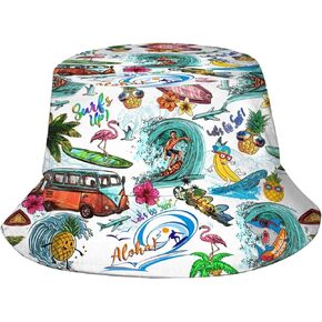 Hawaiian Bucket Hats for Women Men Packable Outdoor Travel Beach Sun Hat Rave Festival Outfits Rave Accessories Fisherman Cap for Women Men