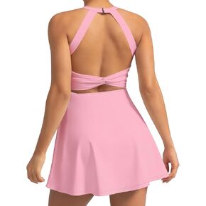 Cut Out Easy Pee Twisted Activewear Tennis Dress for Women - with Built in Shorts and Pockets