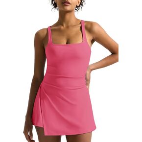 Dokuritu Womens Tennis Dress with Built in Shorts Sleeveless Square Neck Golf Workout Athletic Dresses with Pockets