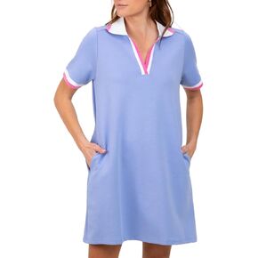 Polo Mini Dress for Women Casual V Neck Short Sleeves Tennis Dress Contrast Trim Shirt Dress with Pockets