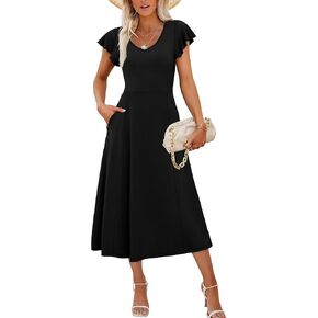 SAMPEEL Summer Dresses for Women 2025 Midi Maxi Dress Elegant Classy Ruffle Sleeve Tie Back Scoop Neck