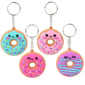 The Dreidel Company Donut Keychains, Rubbery Texture With Key Chain Toys For Kids, Assorted Colors, 2.25" (4-Pack)