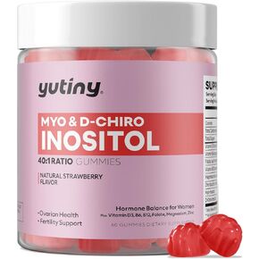 Myo-Inositol & D-Chiro inositol Gummies ، فيتامين B6 B12 & حمض الفوليك للنساء ، نباتي ، خالي من السكر ، نكهة الفراولة ، 60