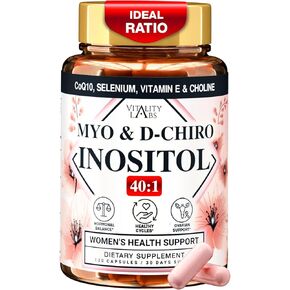 ملحق Myo -Inositol & D -Chiro inositol للنساء - مركب نسبة مثالي 40: 1 للخصوبة والتوازن الهرموني ودعم الدورة الشهرية ودعم صحة المبيض مع CoQ10 والكولين والسيلينيوم - 120 كبسولات
