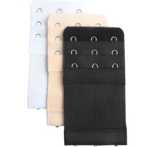Bra Extender 2 Hook / 3 Hook, Stretchy Soft and Comfortable Bra Strap Extenders Elastic Bra Band, Black White and Skin Color (3 Hooks 3 Pcs)