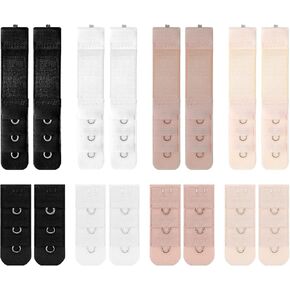 16 Pack Bra Extender Elastic Bra Strap Extender 1 Hook 3 Rows Soft Skin-Friendly Bra Band Extender for Women (4 Color 2 Size)