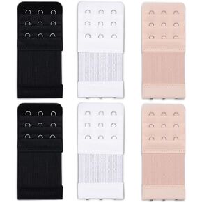 Ouligay 6Pcs Women Bra Extender 3 Hook 3 Rows Bra Strap Extenders Stretchy Soft and Comfortable Bra Extension Strap Elastic Bra Band Hook White Black Beige