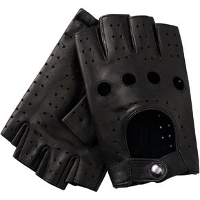 Men's Fingerless Leather Gloves - Unlined Lambskin Leather Driving Gloves