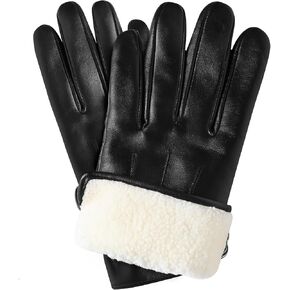 Eadali Authentic Sheepskin Leather Winter Gloves for Men with Lambswool Lining