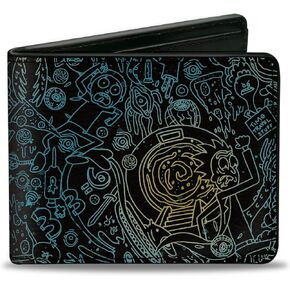 Buckle-Down Rick & Morty Vegan Leather Mens Wallet with Billfolds, Card Slots & ID Holder - Portal Chase and Icons Collage