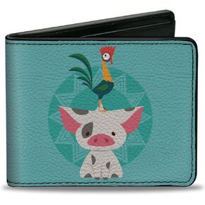 Disney Wallet, Bifold, Moana Heihei and Pua Tribal Sun Pose Blues, Vegan Leather