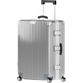 KARGO 24 Inch Check In Luggage - Polycarbonate Hard Shell Suitcase with Aluminum Corners, Smooth-Rolling Wheels, Leather Handle, Aluminum Frame Luggage, Zipperless TSA Lock (Silver, 24 Inch Check-In)